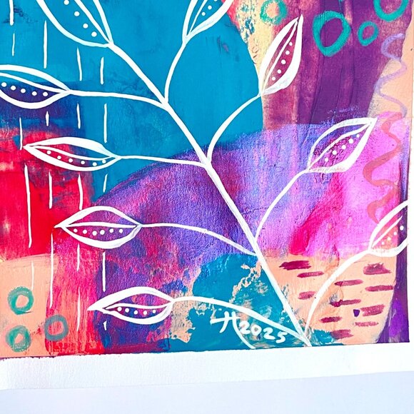 Rain Over Mars Original Acrylic Painting 8x8in Matted Frame Ready Squeegee Art - Picture 5 of 7